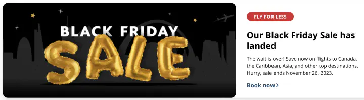 A screenshot of Air Canada Black Friday promotion.