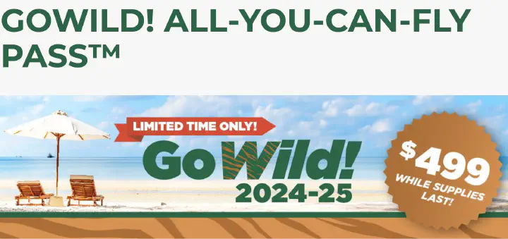A screenshot of Frontier Airlines Go Wild! pass sale.
