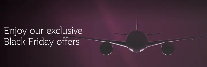 A screenshot of Qatar Airways Black Friday promotion.