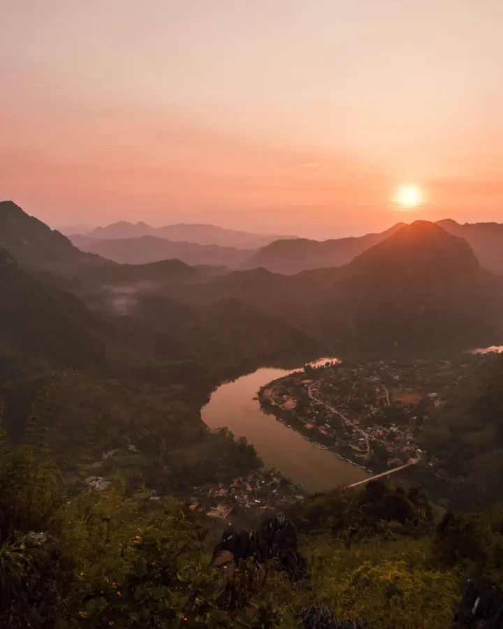 Sunset overlooking Nong Khiaw, Laos.
