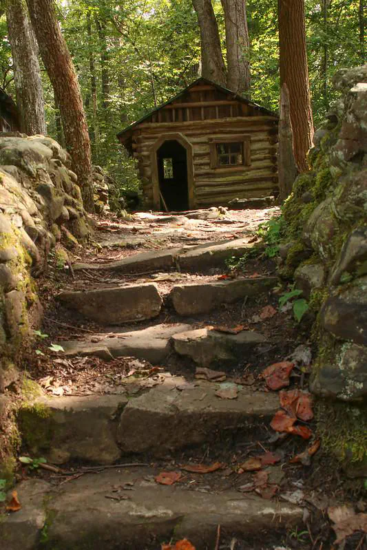 A historic cabin in Elkmont Ghost Town, Great Smoky Mountains.