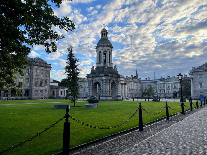 The old tower of Trinity College in Dublin, Ireland.